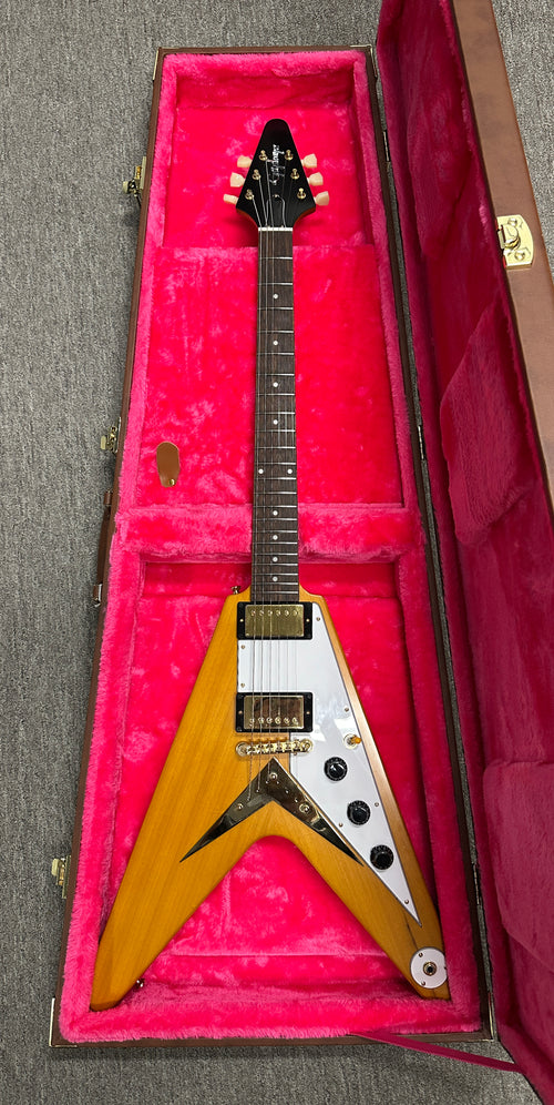 Used Epiphone 1958 Korina Flying V (2024) - Aged Natural #24764 with Original Hard Case