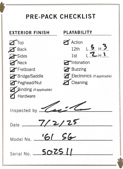 Used Gibson Custom Shop 1961 Les Paul SG Standard Reissue (2025) - Cherry Red #02511 with Original Hard Case