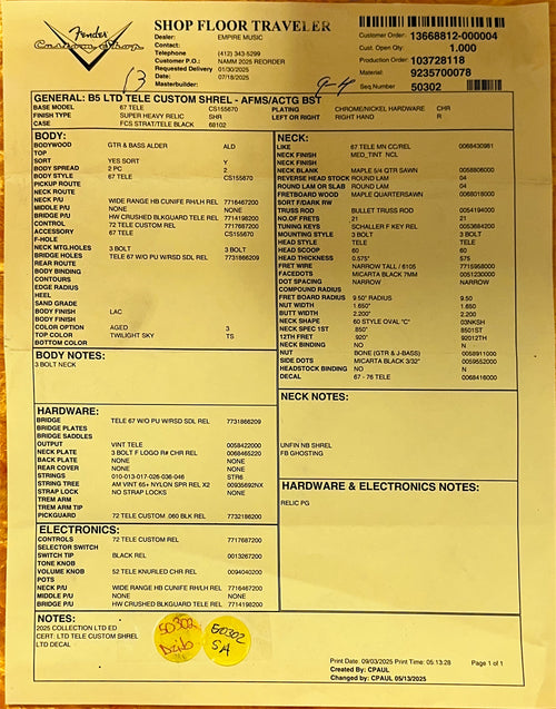 Fender Custom Shop Limited Edition Telecaster Custom Super Heavy Relic - Twilight Sky #00403