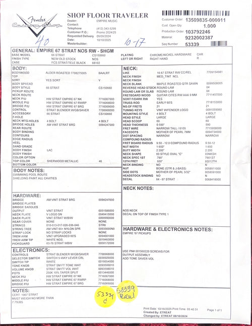 Fender Custom Shop Empire 67 Stratocaster NOS - Sherwood Green Metallic #88668