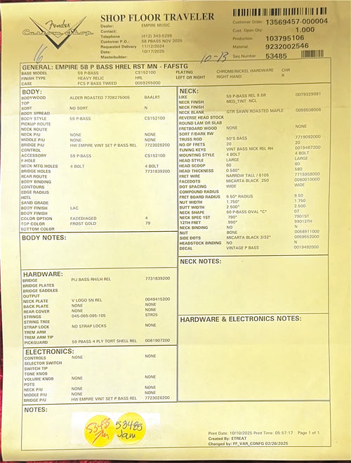 Fender Custom Shop Empire 58 Precision Bass Heavy Relic - Faded Aged Frost Gold #88765