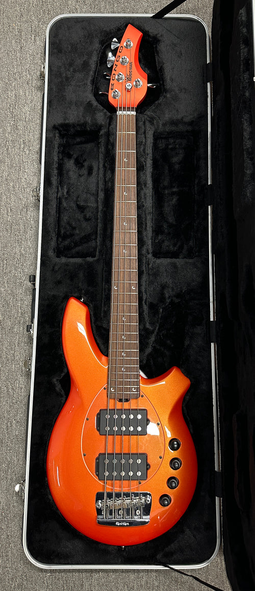 Used Ernie Ball Music Man Bongo 5 HH Piezo (2013) - Tangerine Pearl #28635 with Original Hard Case