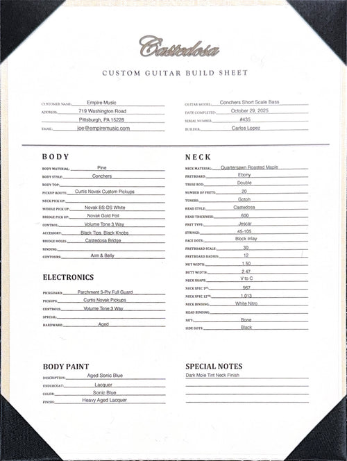 Castedosa Guitars Conchers Short Scale Bass - Aged Sonic Blue #435