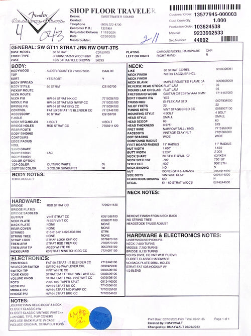 Used Fender Custom Shop Sweetwater GT11 Stratocaster Journeyman Relic (2025) - Olympic White/3-Color Sunburst #41567 with Original Hard Case