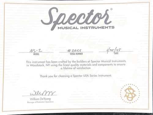 Used Spector Custom Shop NS-2 Kelly's Relic (2025) - Black/Sunburst #2066 with Original Hard Case