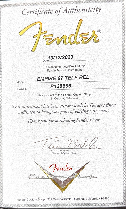 Used Fender Custom Shop Empire 67 Telecaster Relic (2023) - Wide Fade Aged Tobacco Burst #38586 with Original Hard Case