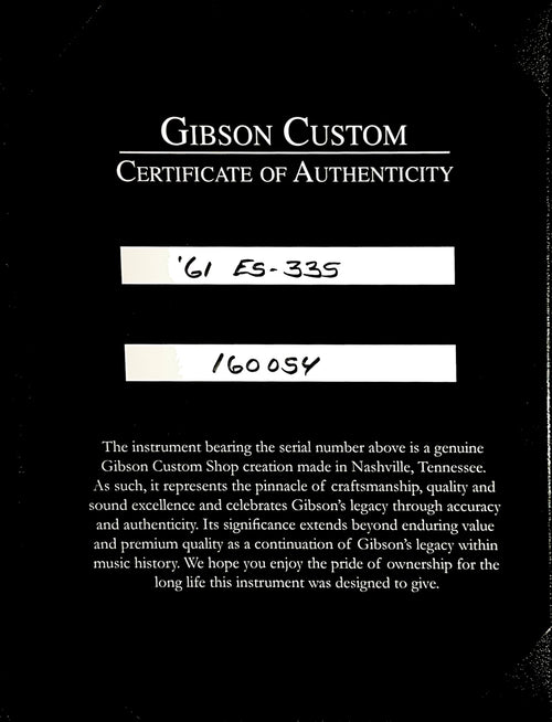 Used Gibson Custom Shop Dealer Select 1961 ES-335 (2026) - Silver Ebony #60054 with Original Hard Case