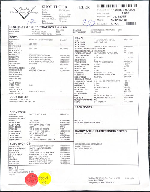 Fender Custom Shop Empire 67 Stratocaster NOS - Lake Placid Blue #88462