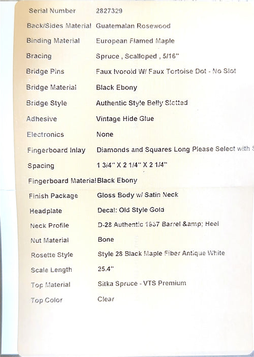 Martin Custom Shop D-28 Authentic Style Guatemalan Rosewood #27329