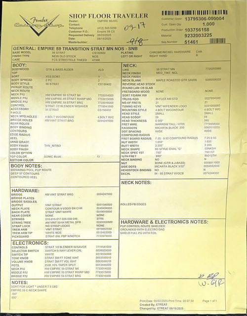 Fender Custom Shop Empire 59 Transition Stratocaster NOS - Sonic Blue #19118