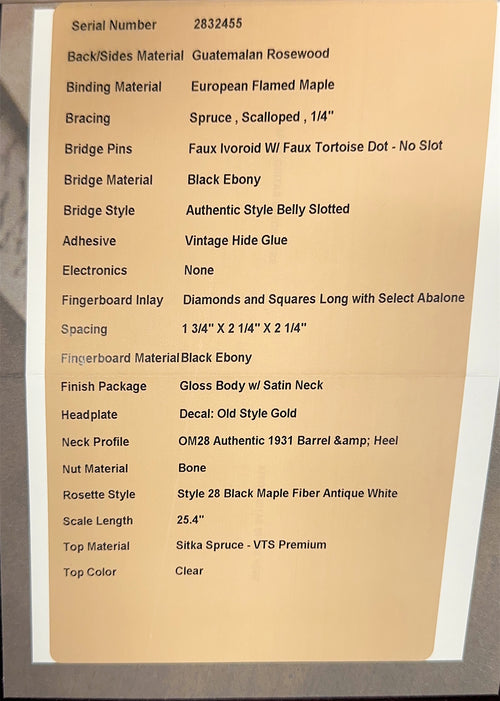 Martin Custom Shop OM-28 Authentic Style Guatemalan Rosewood #32455