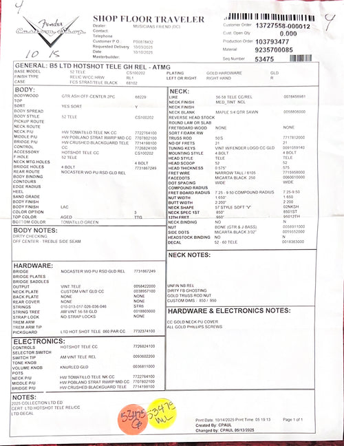 Fender Custom Shop LTD Hotshot Telecaster Relic - Aged Tomatillo Green #22710