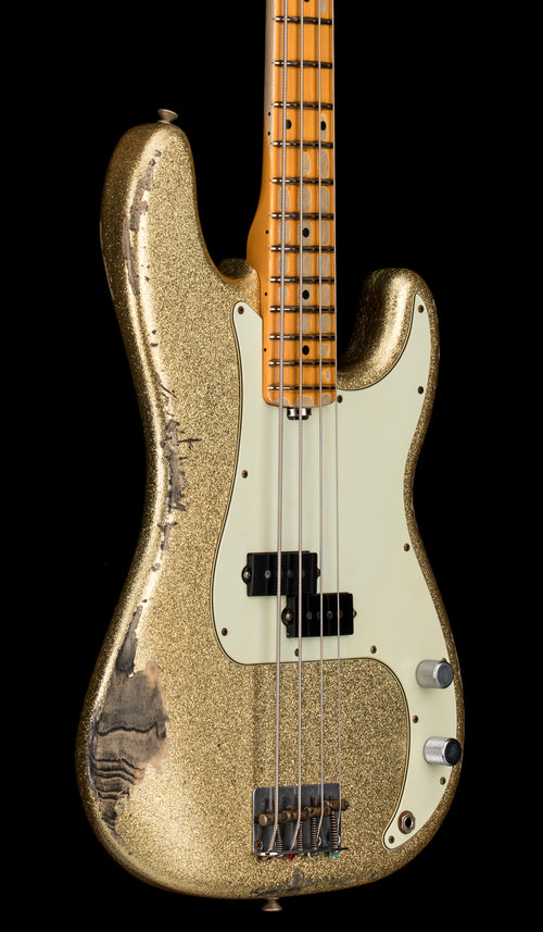 Used Fender Custom Shop Reverse Headstock 60's Precision Bass Heavy Relic (2021) - Gold Sparkle #52016 with Original Hard Case