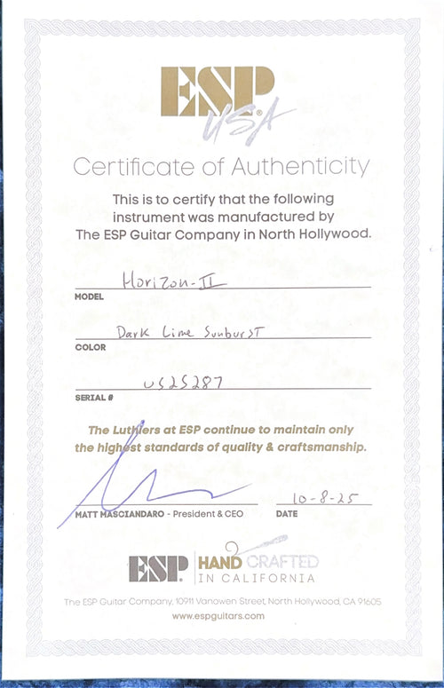 ESP Horizon-II USA - Dark Lime Sunburst #25287
