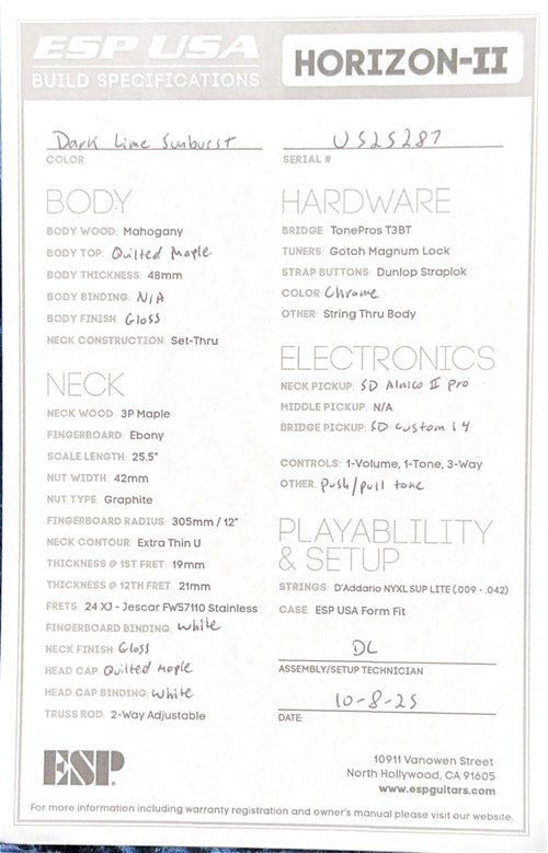 ESP Horizon-II USA - Dark Lime Sunburst #25287