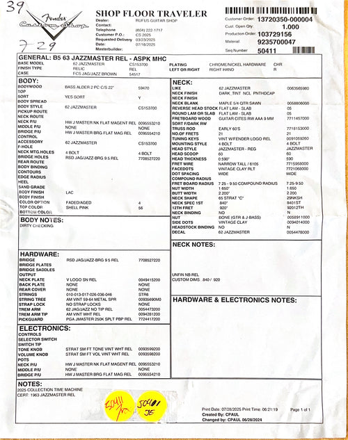 Fender Custom Shop 1963 Jazzmaster Relic - Aged Shell Pink #86844