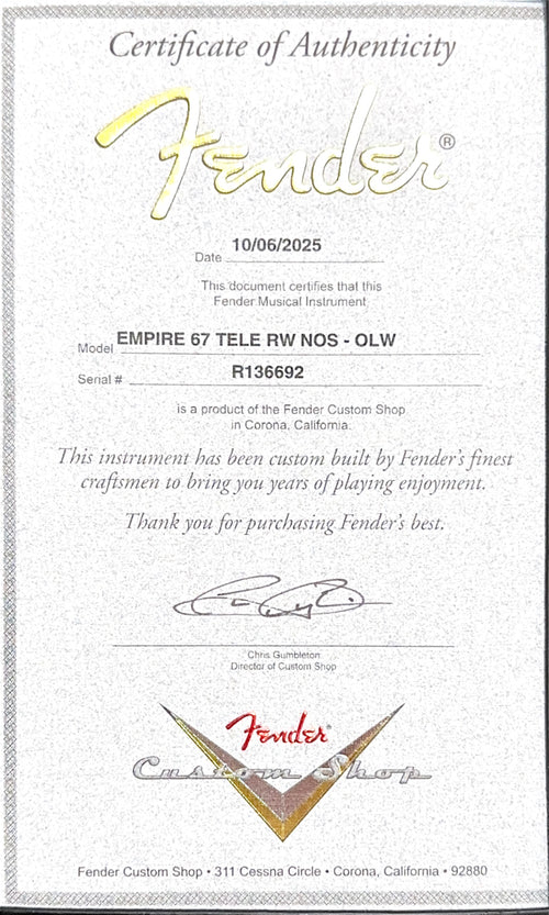 Fender Custom Shop Empire 67 Telecaster NOS - Olympic White #36692