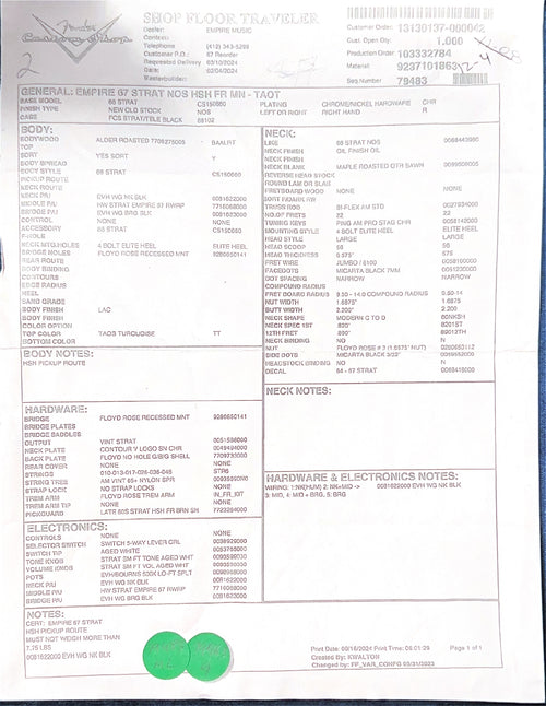 Fender Custom Shop Empire 67 Super Stratocaster HSH Floyd Rose NOS - Taos Turquoise #17366