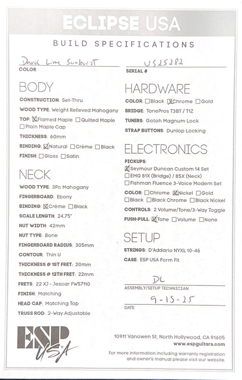 ESP Eclipse USA - Dark Lime Sunburst #25282