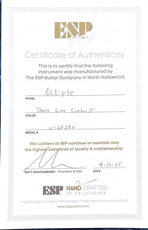 ESP Eclipse USA - Dark Lime Sunburst #25282