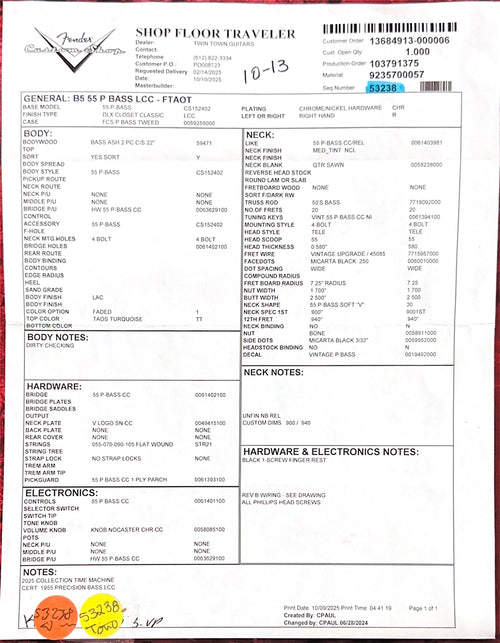 Fender Custom Shop 1955 Precision Bass DLX Closet Classic - Faded Taos Turquoise #87618