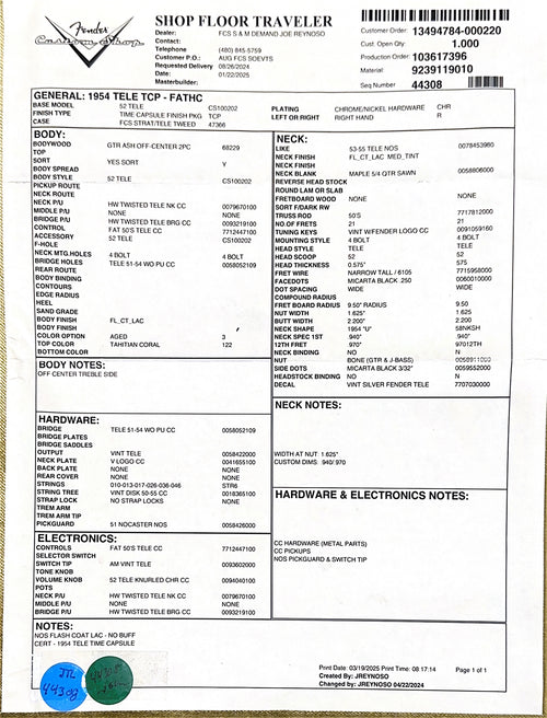 Fender Custom Shop 1954 Telecaster Time Capsule Package - Faded Aged Tahitian Coral #42853