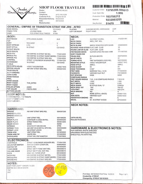 Fender Custom Shop Empire 59 Transition Stratocaster Journeyman Relic - Aged Fiesta Red #18851