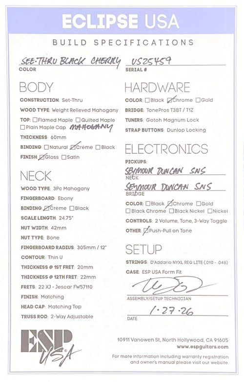 ESP Eclipse USA Mahogany - See-Thru Black Cherry #25459