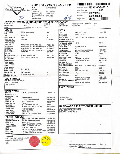 Fender Custom Shop Empire 59 Transition Stratocaster Relic - Faded Aged Chocolate 3-Tone Sunburst #18561