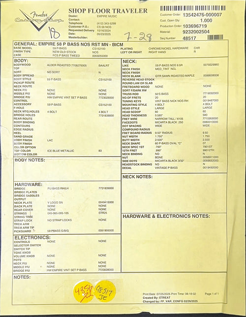 Fender Custom Shop Empire 58 Precision Bass NOS - Ice Blue Metallic #85835