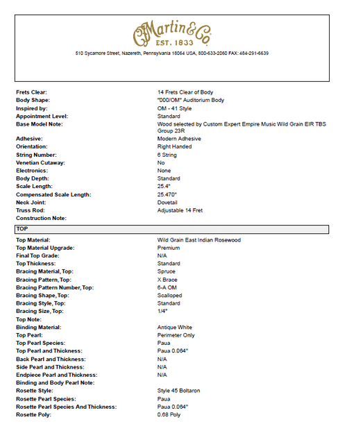 Martin Custom Shop OM-41 Style Wild Grain East Indian Rosewood (Empire Music Exclusive) #29845