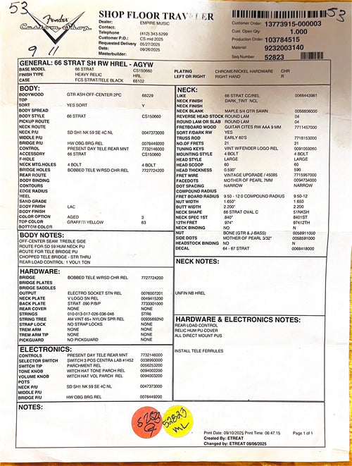 Fender Custom Shop 1966 Stratocaster SH Heavy Relic - Aged Graffiti Yellow #87614