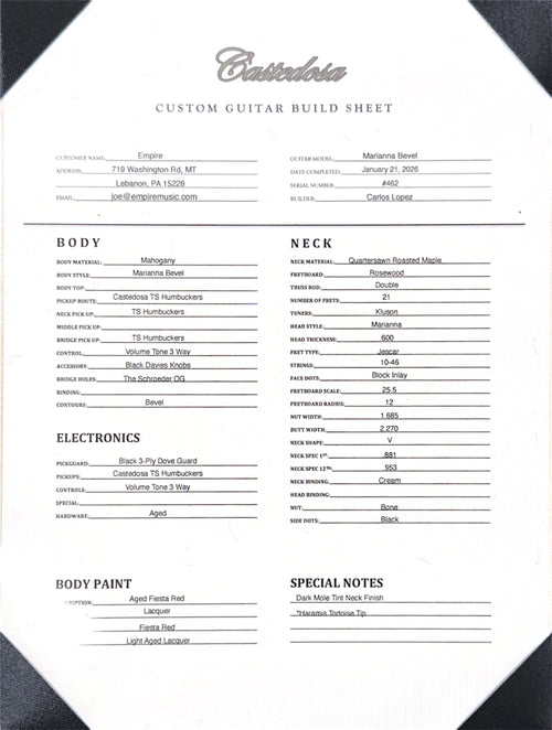 Castedosa Guitars Marianna Bevel - Aged Fiesta Red #462