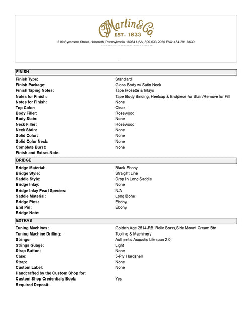 Martin Custom Shop Empire Music Exclusive “Museum Inspired” 0-18K #72353