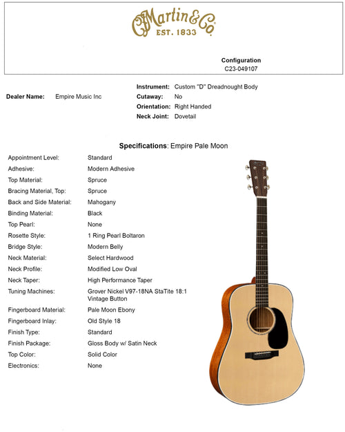 Martin Custom Shop D-18 Style Pale Moon Ebony (Empire Music Exclusive) #32428