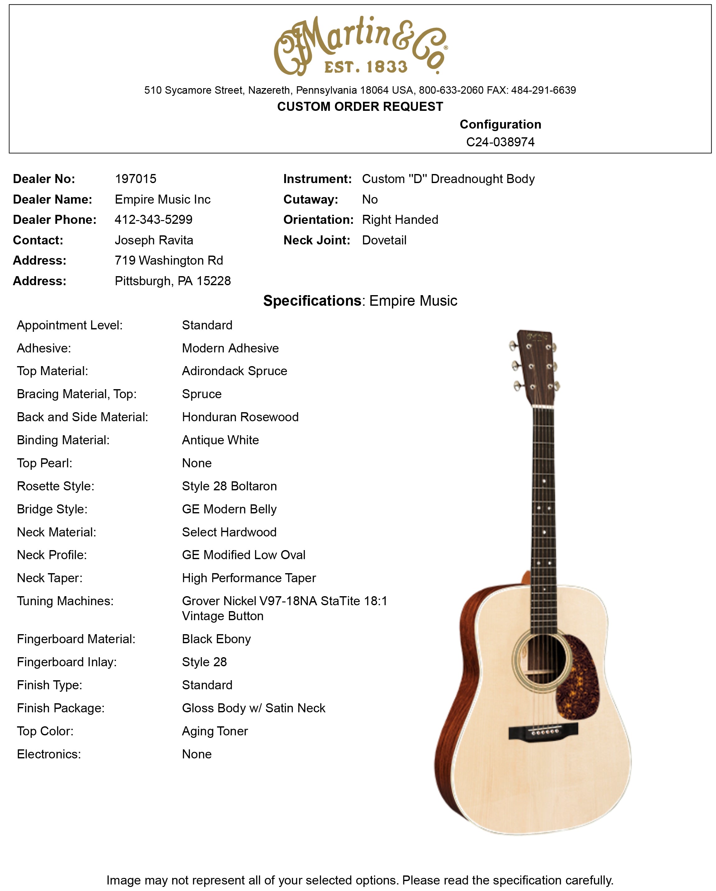 Martin Custom Shop D-28 Style Adirondack Spruce/Honduran Rosewood