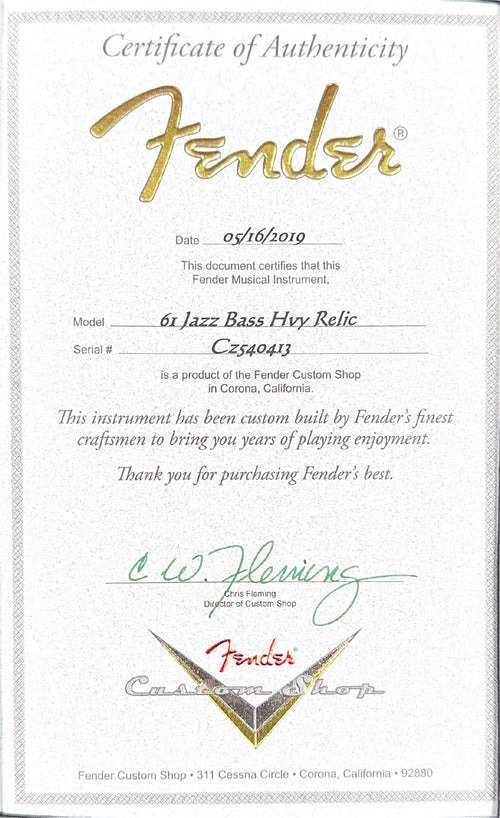 Used Fender Custom Shop '61 Jazz Bass Heavy Relic (2019) - Aged Olympic White #40413 With Original Hard Case