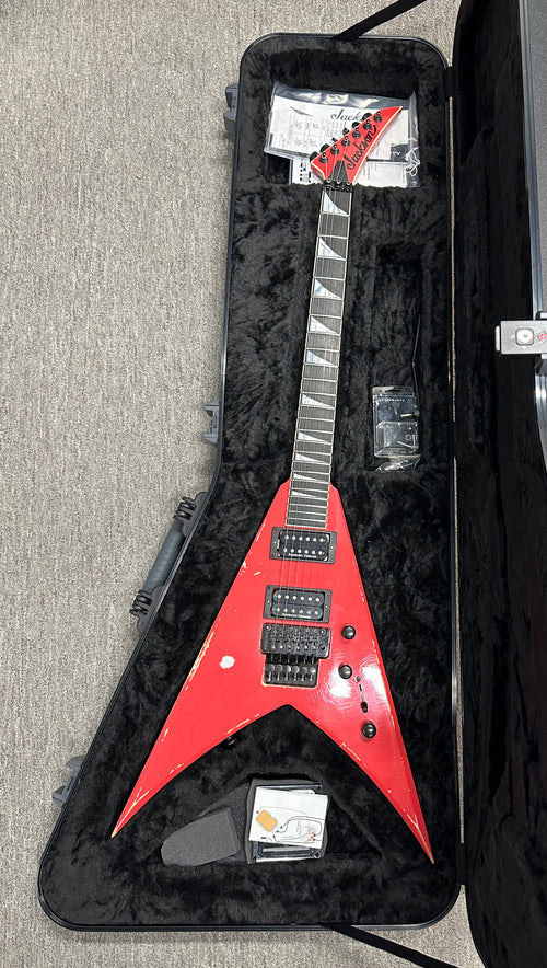 Used Jackson Custom Shop King V Music Zoo Exclusive - Nitro Aged Fiesta Red #10637 with Original Hard Case