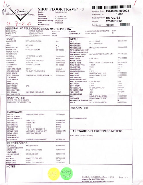 Fender Custom Shop 1960 Telecaster Custom NOS - Mystic Pine #46984