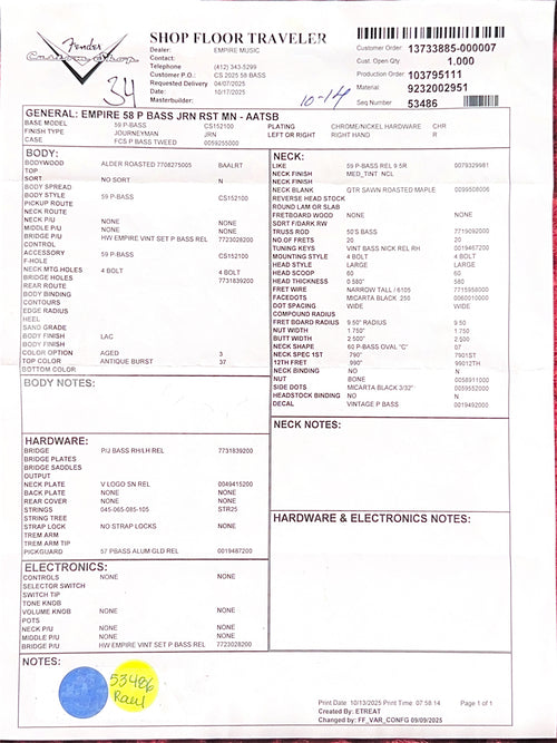 Fender Custom Shop Empire 58 Precision Bass Journeyman Relic - Aged Antique Burst #87776