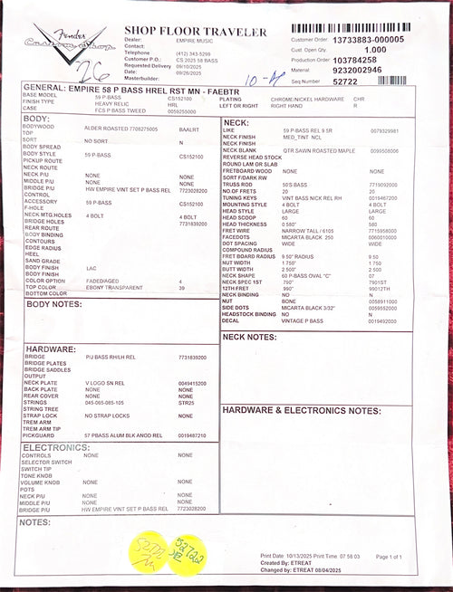 Fender Custom Shop Empire 58 Precision Bass Heavy Relic - Faded Aged Ebony Transparent #87719